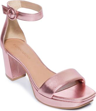 Bernardo Carla Square Toed Ankle Strap Sandal in Light Pink Metallic Calf at Nordstrom Rack, Size 8.5