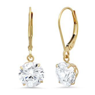 MAX + STONE 14k Yellow or White Gold Leverback Cubic Zirconia Dangle Earrings 5mm to 10mm