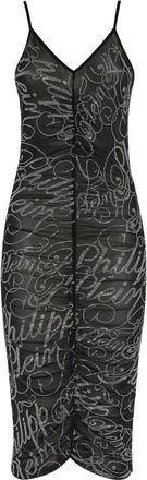 Philipp Plein Midi Jurk Signature - Dames - Feestkleedjes - Zwart - L - Polyester - Kleedjes