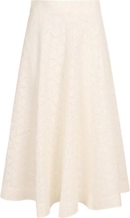 Zimmermann Geborduurde Linnen Midi Rok - Dames - Midirokken - Beige - L - Linnen - Rokken