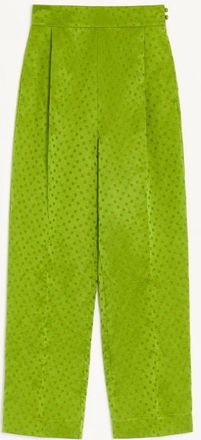 Valentino Jacquard Trousers In Medium Plus De Pois Polka Dot Silk-Linen Woman AVOCADO 36
