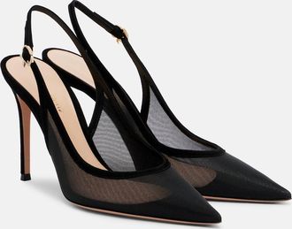 Gianvito Rossi Suede-trimmed slingback pumps