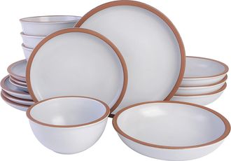 Gibson Lagos 16 Piece Terracotta Double Bowl Dinnerware Set in Solid Matte White