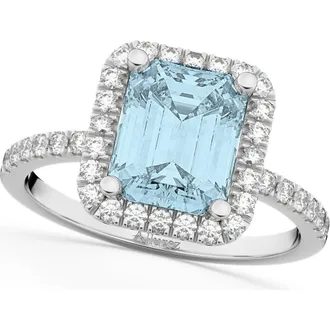 Allurez Aquamarine & Diamond Engagement Ring 14k in 3.32Ct/white Gold at Nordstrom, Size 6.5