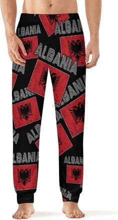 Generic Albanian National Flag Mens Pyjama Bottoms Soft Lounge Pants with Pockets Lightweight Sleepwear for Home Beach L