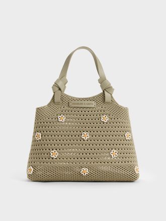 Charles & Keith Mini Ida Flower Knitted Tote Bag