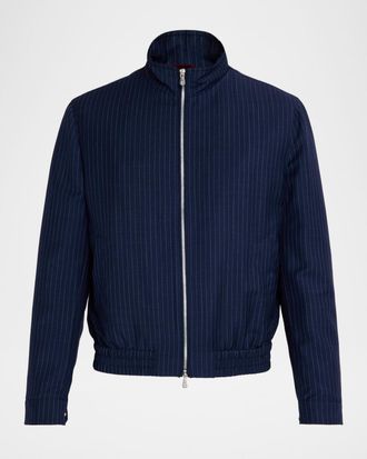 Brunello Cucinelli Men & apos;s Hairline Stripe Full-Zip Jacket