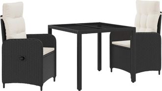 vidaXL Juego De Comedor Para Exteriores 3 Uds. Negro Y Blanco Crema Vidaxl