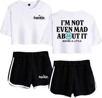 Generic Freya Skye Not Even Mad About It Merch Short Sleeve Crop Top+Shorts Two Piece Set Womens Top Sets (WhiteBlack,XS)