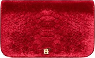 Elisabetta Franchi Fluwelen Crossbody Tas met Crocoprint - Dames - Schoudertassen - Rood - ONE Size - Katoen - Tassen