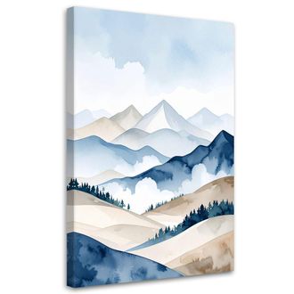 Feeby Cuadro En Lienzo, Paisaje De Monta&ntilde;a Naturaleza &Aacute;rboles Beige, 80x120