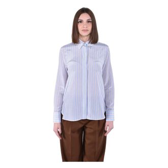 Max Mara Shirts, female, Blue, Size: 2XL Striped Silk Shirt