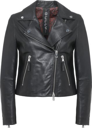 Bully Black Leather Cropped Asymmetrical Leather Jacket