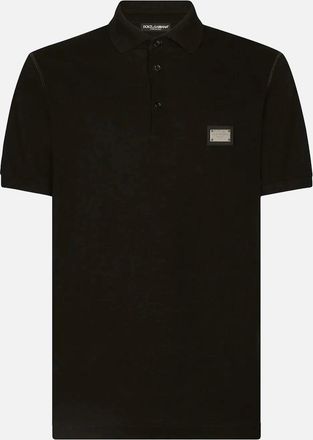 Dolce & Gabbana Mens Dolce & Gabbana Logo Polo Plaque Shirt Black - Size: 42