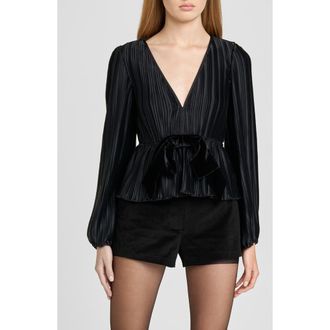 Wayf Melissa Pliss&eacute; Bow Top in Black at Nordstrom Rack, Size Small