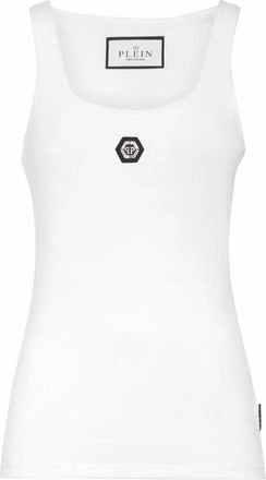 Philipp Plein Modal Tank Top - Dames - Tops zonder mouwen - Wit - 2XL - Leer - Tops