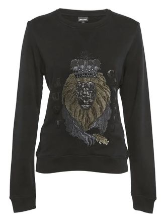 Just Cavalli lion-embroidered sweatshirt - women - Cotton/Polyester - S - Black