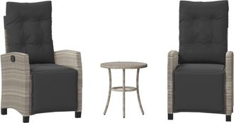 vidaXL Sillas Y Mesita De Jard&iacute;n 3 Piezas Rat&aacute;n Sint&eacute;tico Coj&iacute;n Gris Vidaxl
