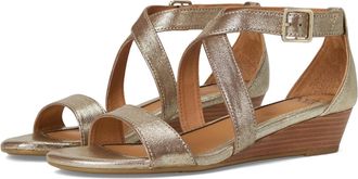 S&ouml;fft Innis Sandal Womens Satin Gold Leather Open Toe Wedge ZOGG3827