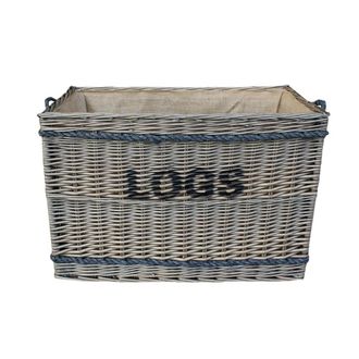 Red Hamper Wicker Large Rope Handle Log Basket in Grey