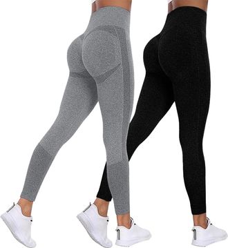 Generic Womens Gym Leggings 2 Pack Womens Leggings High Waisted Tummy Control Stretchy Yoga Tights Breathable Running Tights Seamless Bums Lifting Legging For