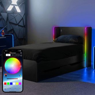 X Rocker Electra Single Bed with Trundle Drawers, Storage & LED Lights in Black