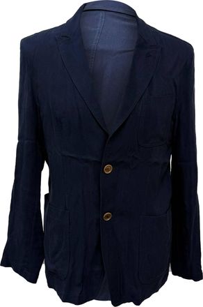 Armani Pre-owned Mens Giorgio Single-Breasted Blazer with Pockets in Navy Blue Cotton - Size EU 48 (Mens)