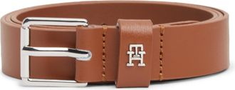 Tommy Hilfiger Lederg&uuml;rtel TOMMY HILFIGER SQUARE 2.5 cm breit SILVER, Damen, Gr. 100, cognac, Web, Rindsleder, unifarben, G&uuml;rtel Lederg&uuml;rtel, Gr&ouml;ssenverstellbar durc