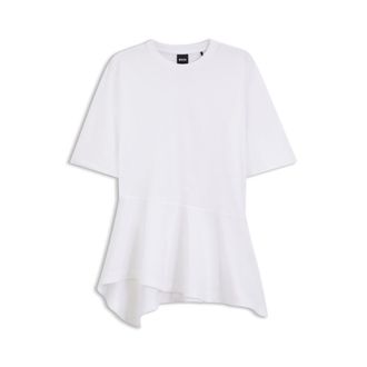 BOSS Mercerized-cotton T-shirt with asymmetric peplum