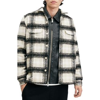 AllSaints Lapse Plaid Fleece Overshirt in Black/Grey at Nordstrom Rack, Size Xx-Large