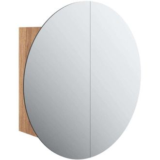 vidaXL Bathroom Cabinet with Round Mirror&LED Oak 40x40x17.5 cm vidaXL