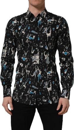 Dolce & Gabbana Mens Black Jazz Club Cotton Gold Fit Dress Shirt