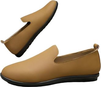 Generic Mens Breathable Driving Shoes Slip On Loafers Lightweight Leather Casual Sneakers for Men Driving Work and Comfortable Walking(Brown,10.5)