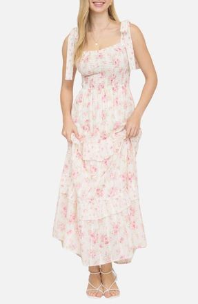 Blu Pepper Floral Tie Strap Tiered Maxi Dress in Pink Multi at Nordstrom, Size Medium