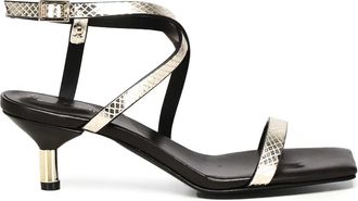 Giuliano Galiano Gouden Leren Sandalen Vierkante Neus - Dames - Sandalen met hakken - Geel - 36 EU - Schoenen