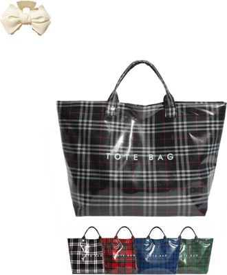 Generic Womens Letters Print Tote Bag, Fashion Plaid Tote Bag Handbag, PVC Work Handle for Women Shopping Market (Black)