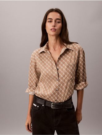Calvin Klein Womens Lyocell Stripe Classic Button-Down Shirt - Brown - XL