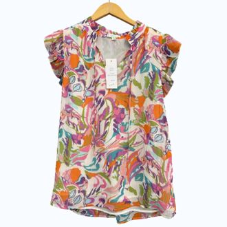 Jade Yoga Womens Ruffles Shell Blouse In Boho Blossom
