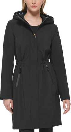 Karl Lagerfeld Water Resistant Hooded Raincoat in Black at Nordstrom, Size X-Small