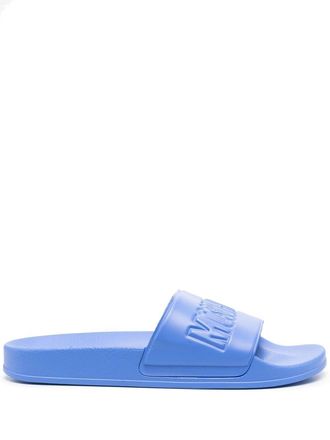 Moschino embossed-logo slides - men - Rubber/PVC/PVC - 42 - Blue
