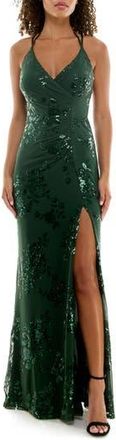 Speechless Sequin Ruched Mesh Dress in Hunter at Nordstrom Rack, Size 5