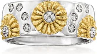 Ross-Simons Diamond Sunflower Ring in Sterling Silver and 18kt Gold Over Sterling