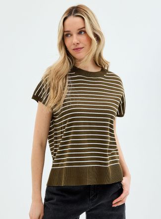 Contemporaine Womens Striped 100% cotton cap-sleeve sweater vest