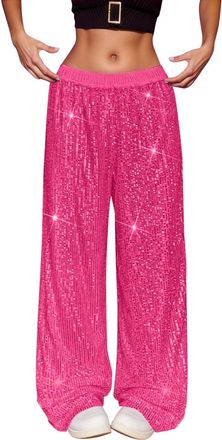 Generic Womens Y2KGlitter Sequin Pants Sparkly Disco Flare Party Hip hop Dancewear Fashion Solid Color Sequin Shiny Glimmer Trousers 70s Elegant Baggy Straigh