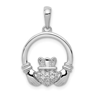 Diamond2Deal 14k White Gold Diamond Claddagh Circle Pendant