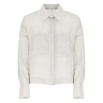 PESERICO Overhemden, Dames, Beige, XL, Katoen, Gestreepte Ivory Katoen Zijden Shirt