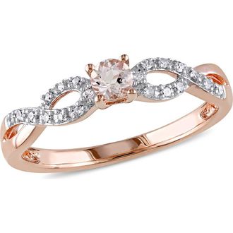 Delmar Pink Rhodium Plated Sterling Silver Morganite & Diamond Ring - 0.10 ctw at Nordstrom Rack, Size 5.5