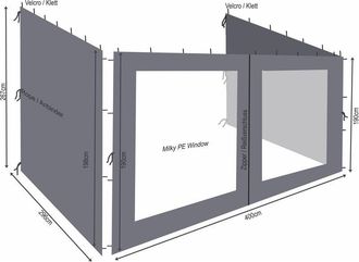 Quick-Star Quick-star - 3 Seitenteile Rank Anbau 3x4m Anthrazit Mit Pe Fenster