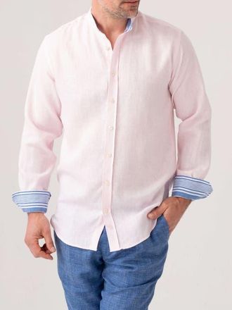 Koy Clothing Linen Band Collar Shirt in Pink at Nordstrom, Size Xxx-Large