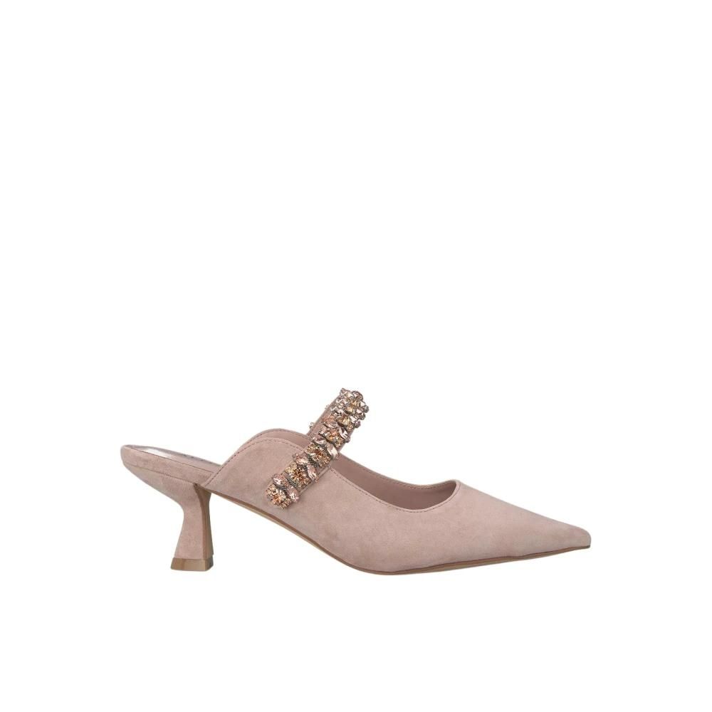 Scarpe Con Tacco A Blocco In Pelle Alma En Pena, Punta Quadrata, Tre Fibbie Di Strass, Tacco 7,5 Cm